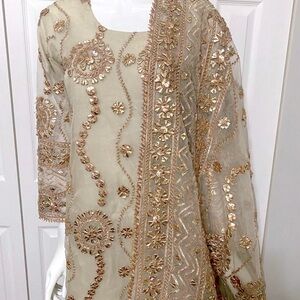 Embroidered Long goti Dress with Pants
